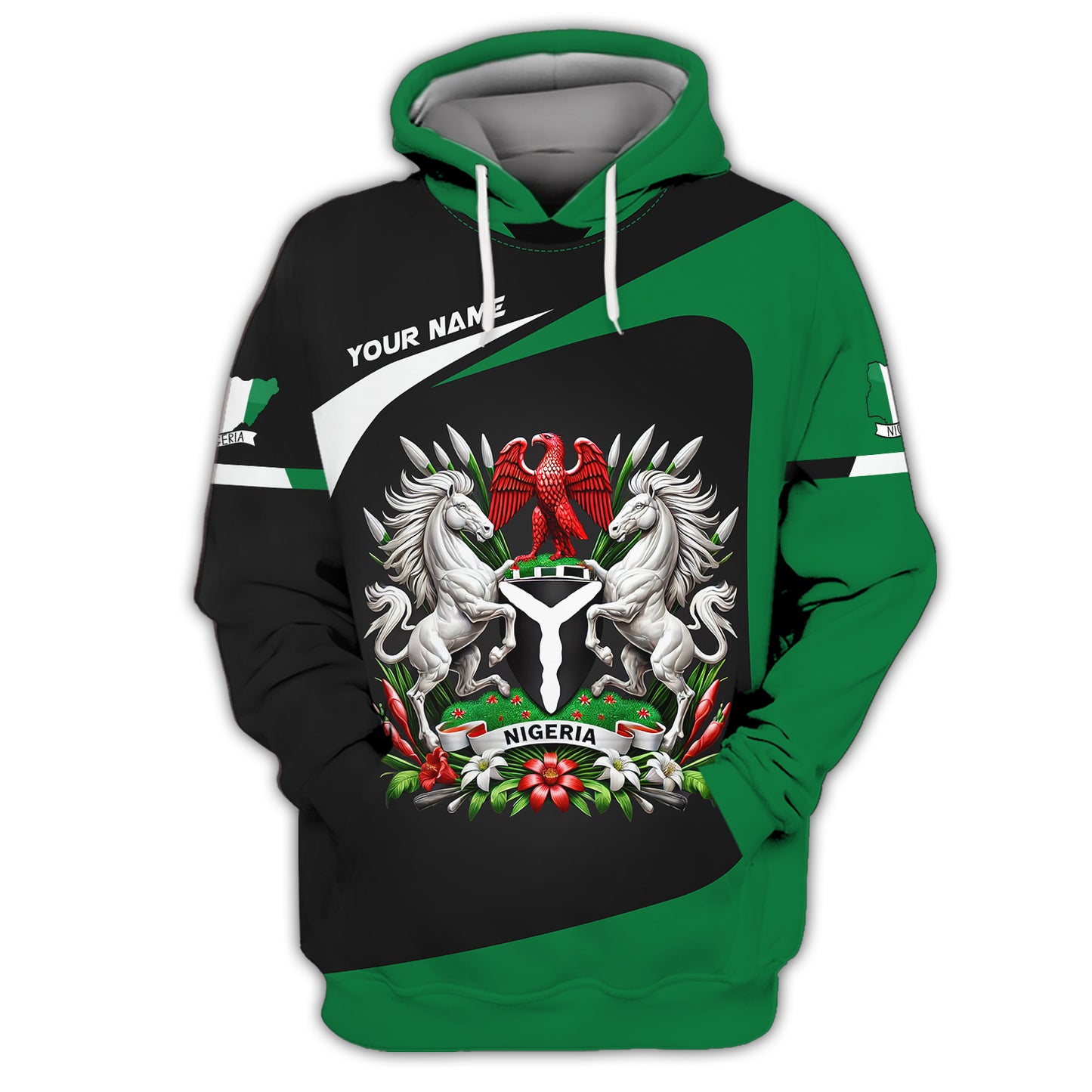 Coat Of Arms Nigerian Custom Name 3D Zipper Hoodie Gift For Nigeria Lovers