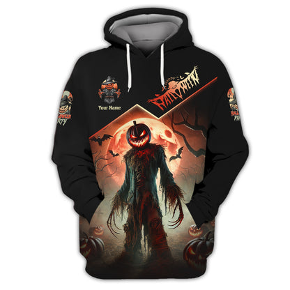 Camisetas de Halloween con estampado completo en 3D de calabaza y luna roja, regalo personalizado con nombre para amantes de Halloween