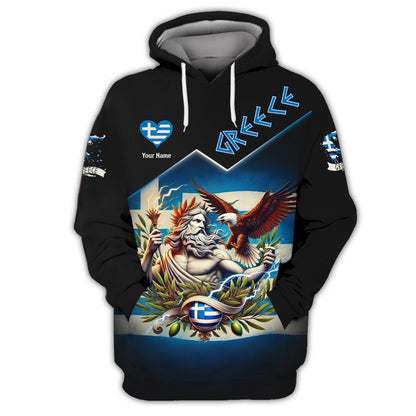 3D Full Print Zeus With Eagle Of Greece Zipper Hoodie Personalized Name Gift For Greek Lovers