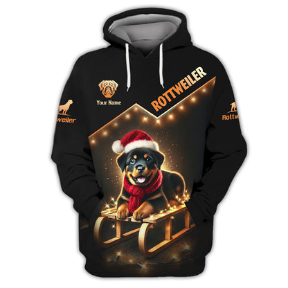 3D Full Rottweiler On The Sled Shirts Personalized Name Gift For Dog Lovers