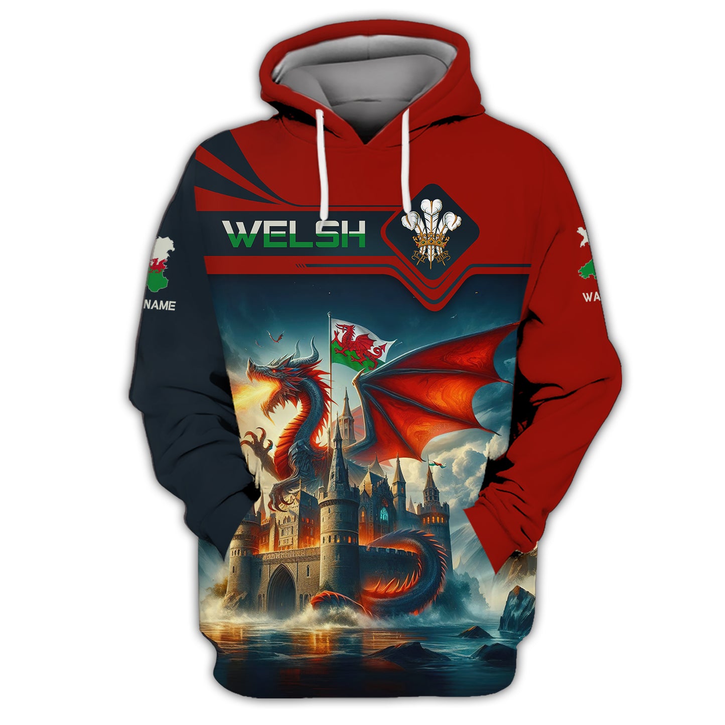 Camiseta con estampado 3D de Love Wales Camiseta con dragón de Gales Regalo para amantes de Gales