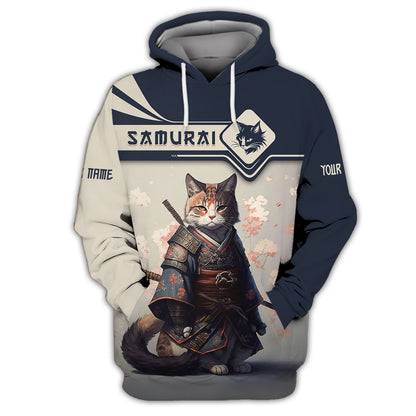 T-shirts personnalisés Cat Samurai Cat Samurai avec fleur de cerisier T-shirt 3D Cadeau pour les amoureux des samouraïs