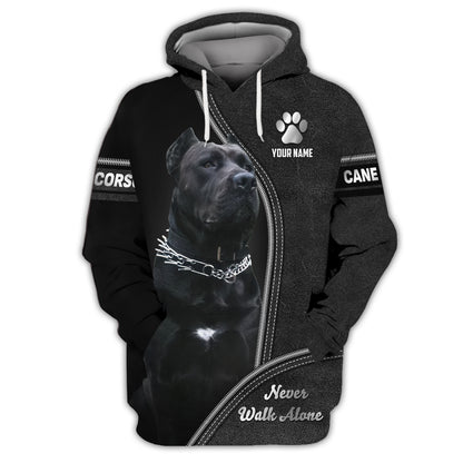 Sudadera con capucha y cremallera con nombre personalizado de Cane Corso, regalo Never Walk Alone para amantes de los perros, camisetas 3D