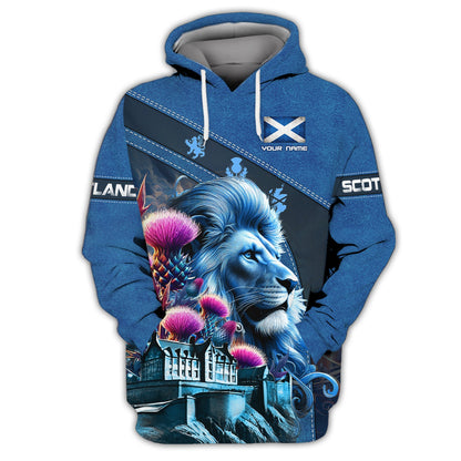 Sudadera con capucha y cremallera 3D con nombre personalizado de El león con cardo de Escocia, regalo personalizado para amantes de los escoceses