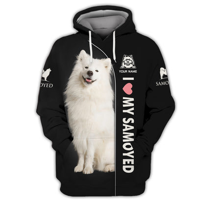 Sudadera con capucha y cremallera con nombre personalizado "Amo a mi samoyedo", regalo para amantes de los perros, camisetas 3D