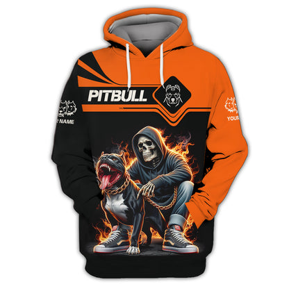 Camiseta con nombre personalizado de Pitbull con calavera de fuego, regalo para amantes de los perros, camisetas 3D