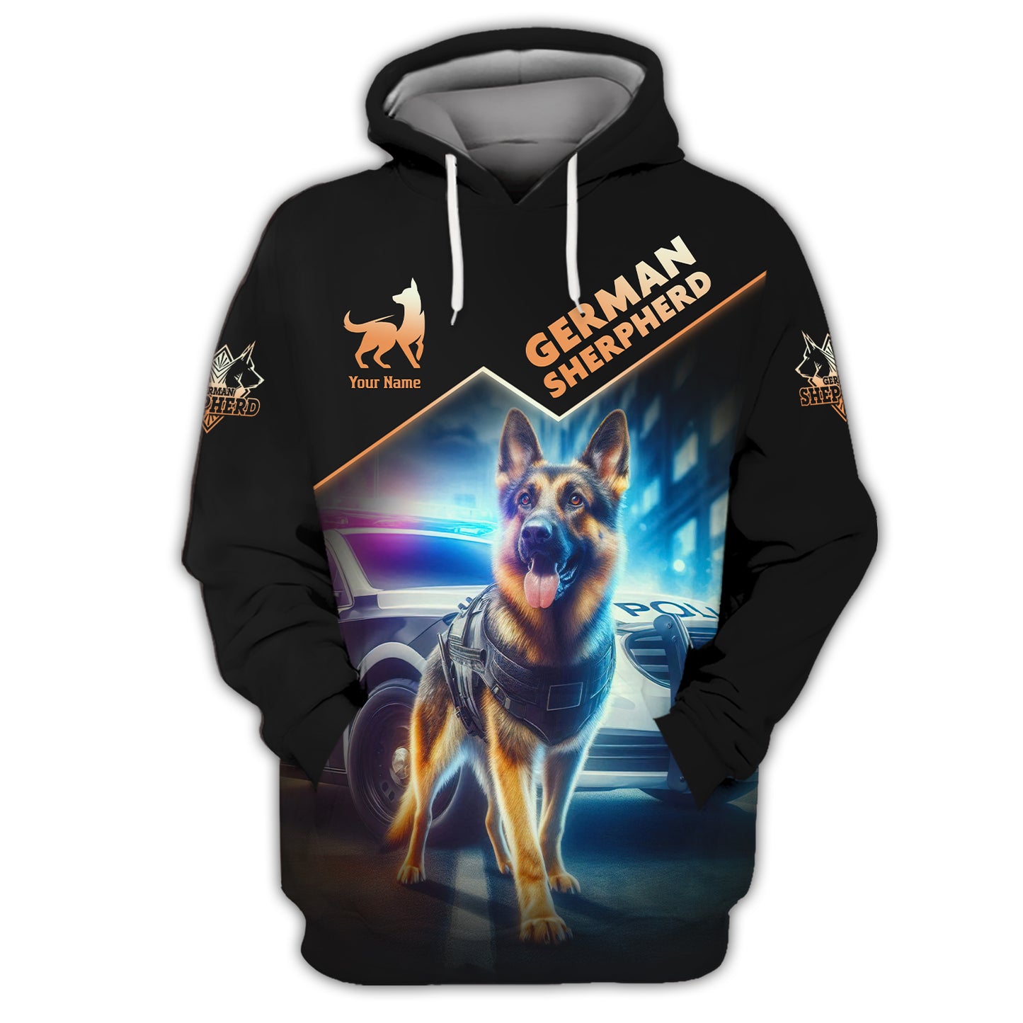 Camiseta con nombre personalizado de pastor alemán Camiseta con nombre personalizado de pastor alemán con coche de policía Camisetas 3D Regalo para amantes de los perros