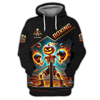 Camisetas de boxeo con estampado 3D completo de calavera y calabaza, regalo con nombre personalizado para amantes de Halloween