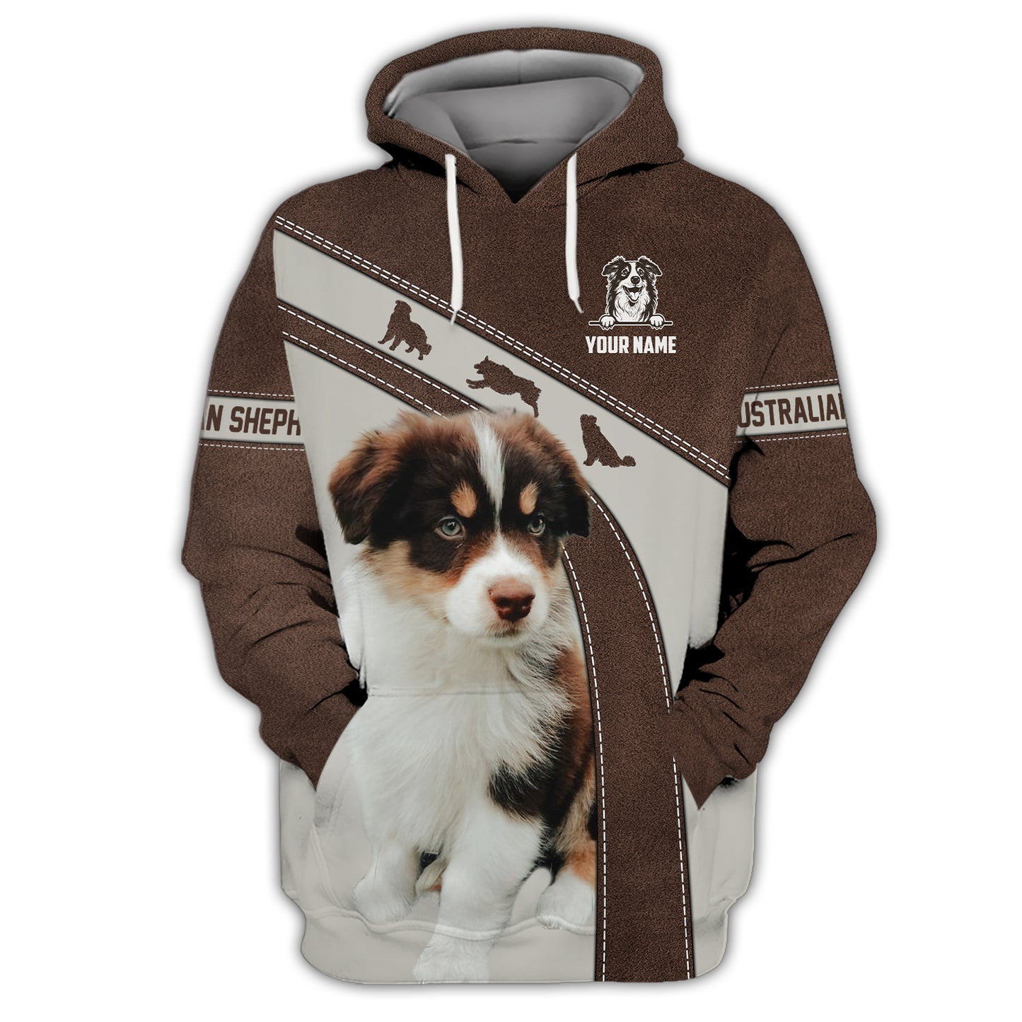 Camisetas de pastor australiano con impresión 3D completa, regalo con nombre personalizado para amantes de los perros