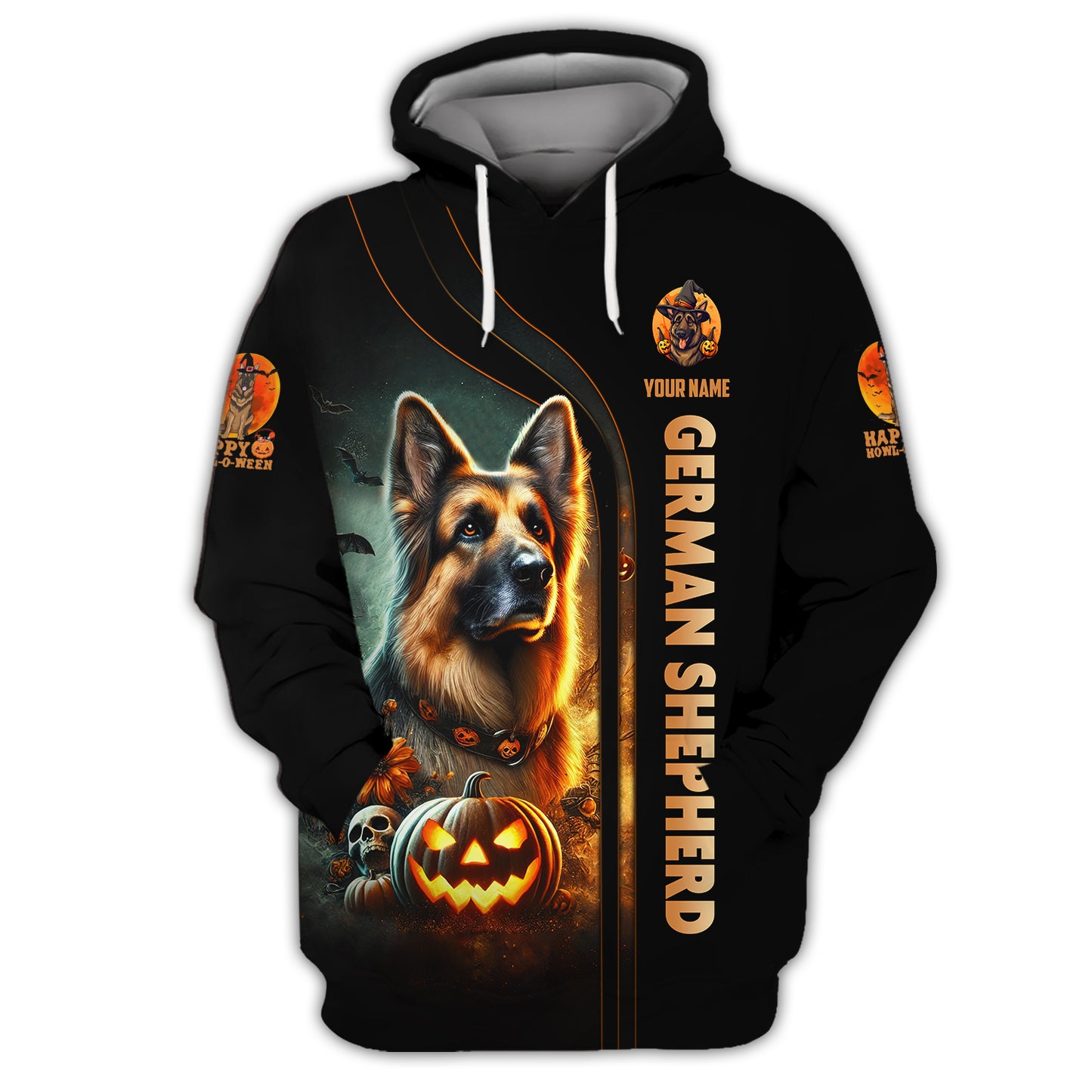 Happy Halloween Custom Name 3D T-Shirts German Shepherd With Pumpkin Halloween Shirt