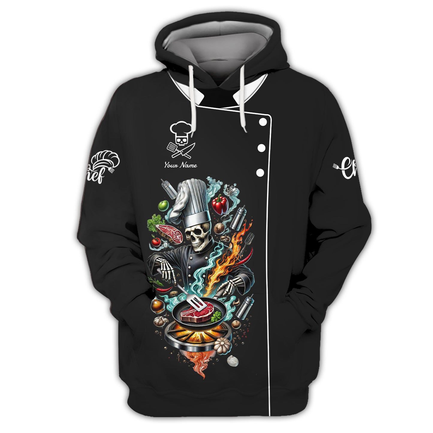 Personalized Chef Skeleton Shirt - Cook in Style with a Fiery Flair