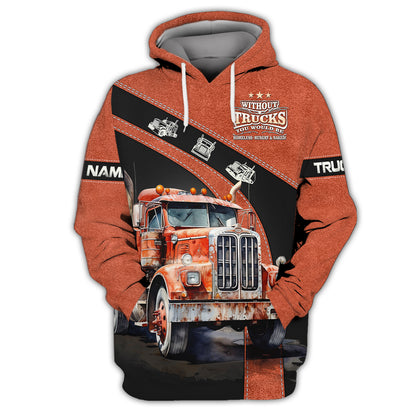 Sweat à capuche zippé 3D personnalisé avec nom de voiture de camion noir et rouge, cadeau personnalisé pour les amateurs de camionneurs