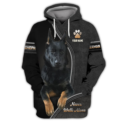 Camiseta 3D personalizada con el nombre de pastor alemán que nunca camina solo, regalo para amantes de los perros