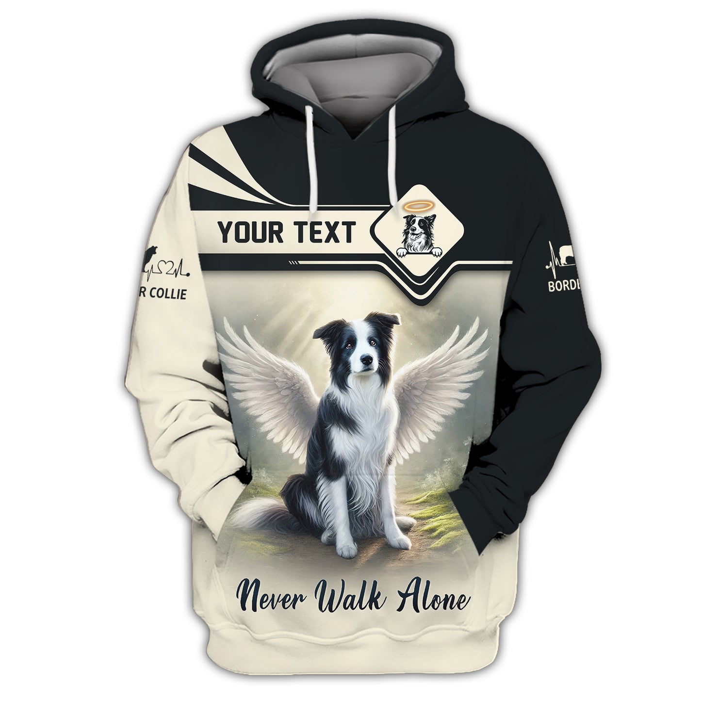 T-shirt personnalisé avec nom Border Collie en 3D, cadeau pour les amoureux des chiens, ne marchez jamais seul