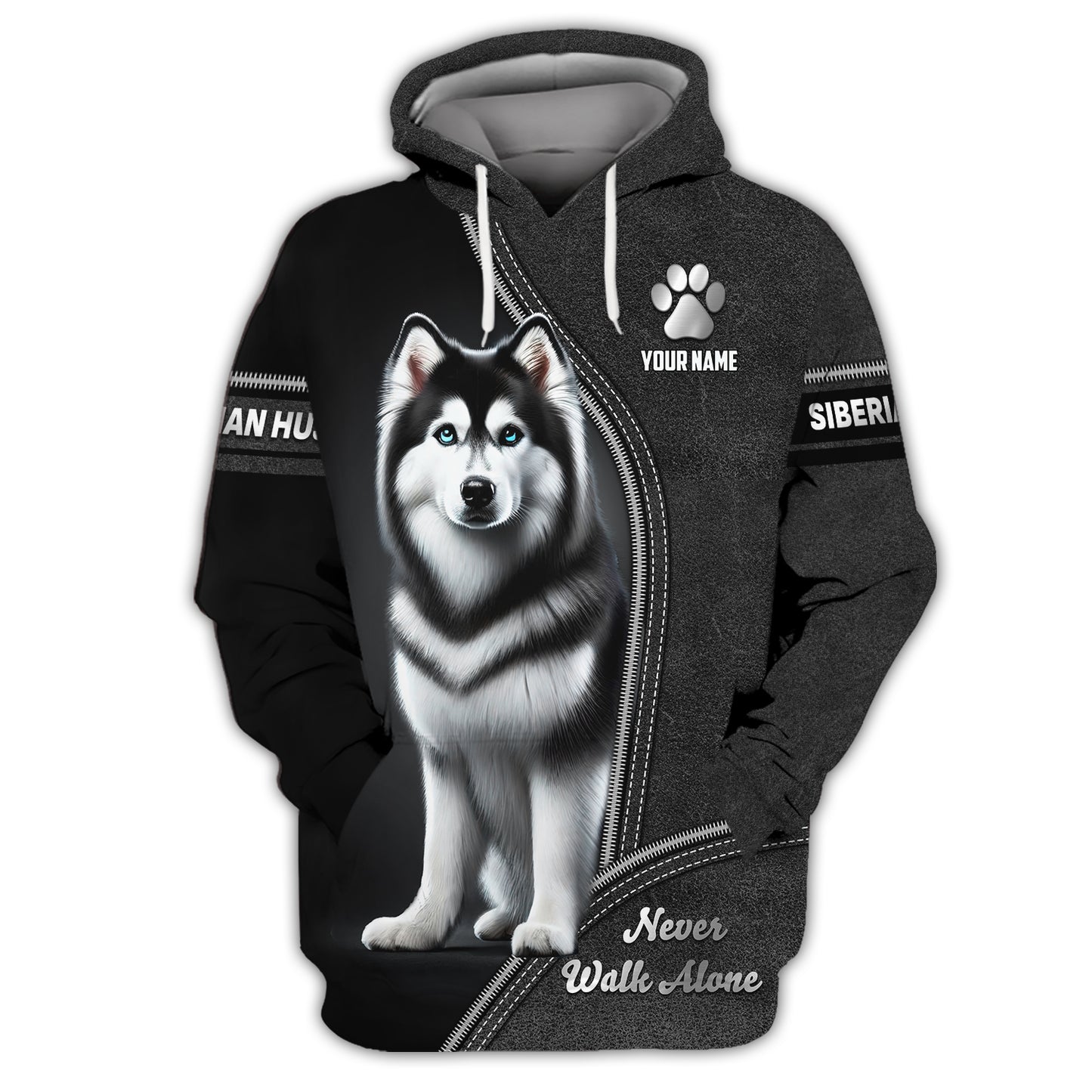 Husky Custom Name Zipper Hoodie Never Walk Alone Gift For Dog Lover 3D Shirts