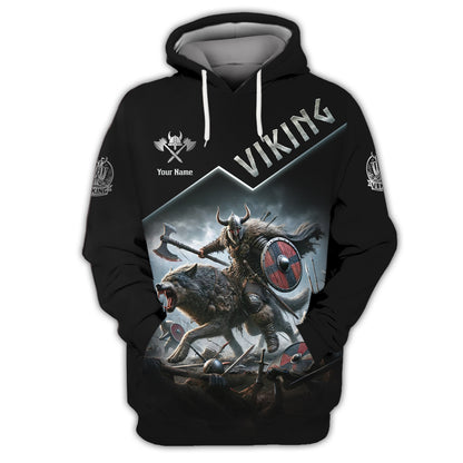 3D Full Print Viking Warrior Riding Wolf T-Shirt Personalized Name Gift For Viking Lovers