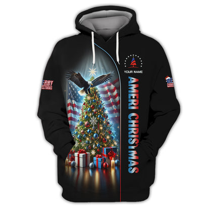 3D Full Print Christmas Tree With American Eagle T-Shirts Personalized Name Gift For American Lovers