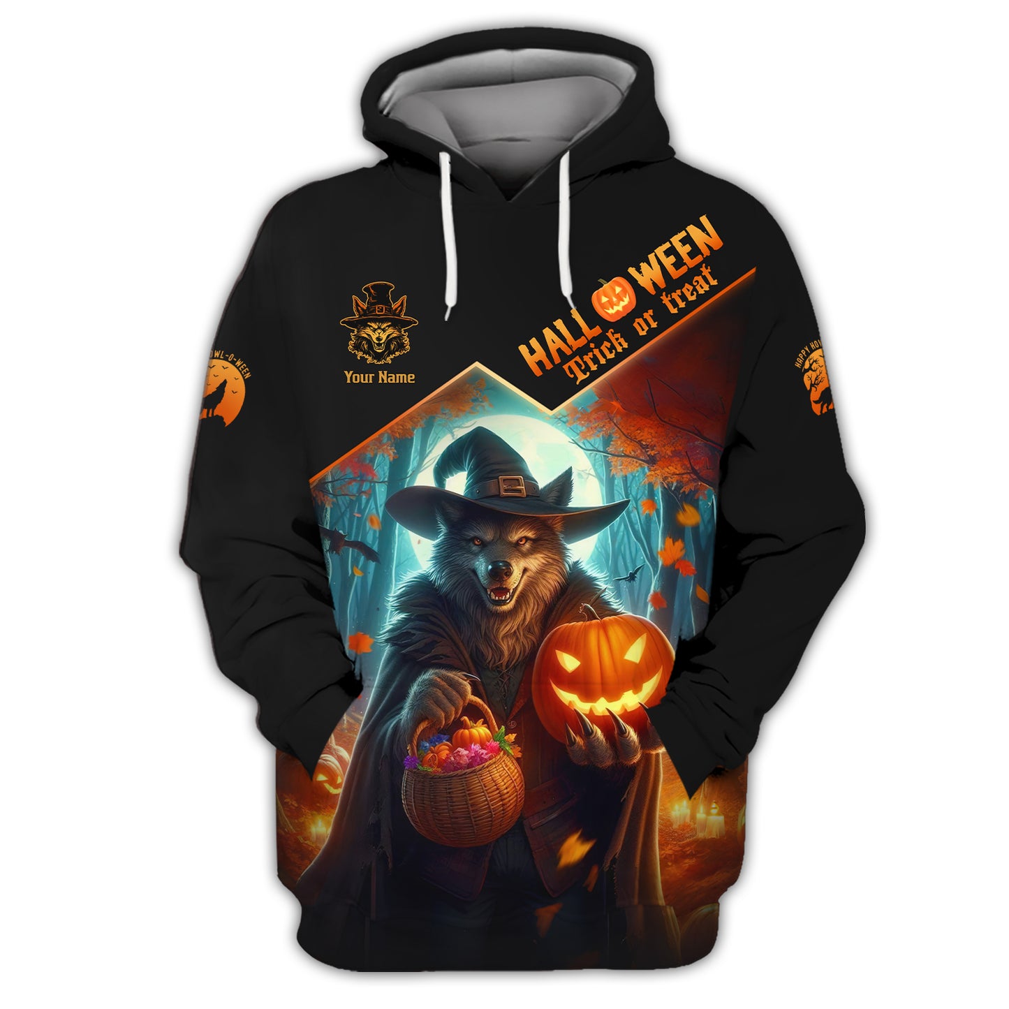 T-shirts personnalisés d'Halloween T-shirt 3D Wolf Witch Cadeau pour les amoureux d'Halloween