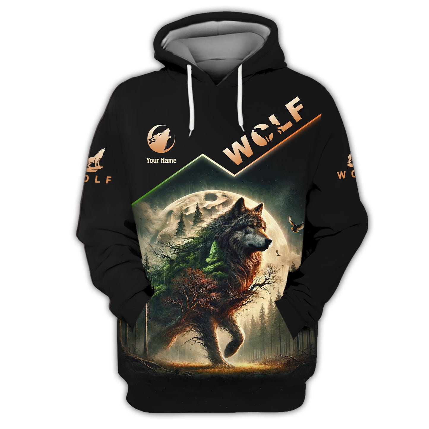 Camiseta personalizada con el espíritu del lobo del bosque con impresión 3D completa, regalo con nombre para amantes de los lobos