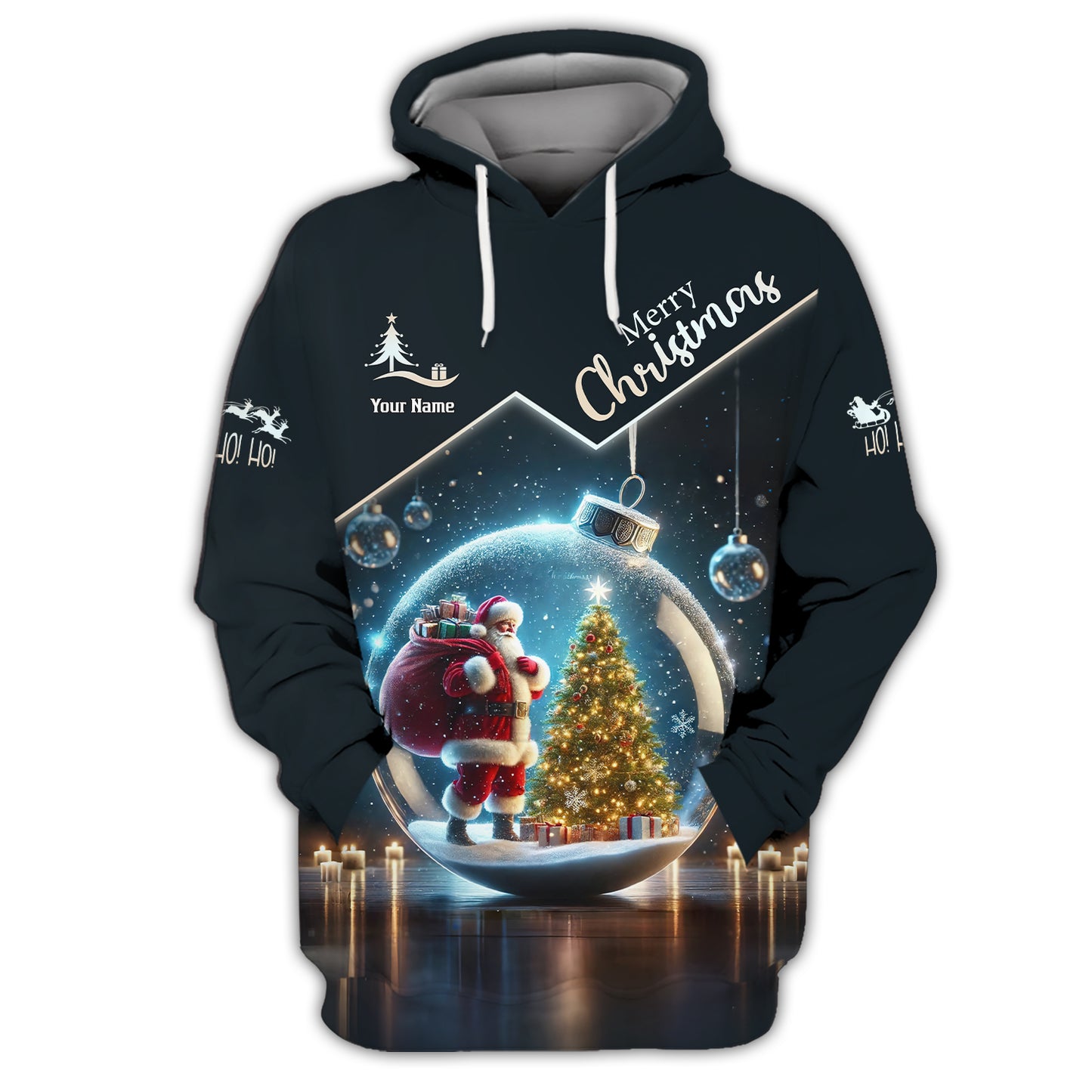 3D Full Print Santa Claus In Snow Globe Zipper Hoodie Personalized Name Gift For Christmas Day