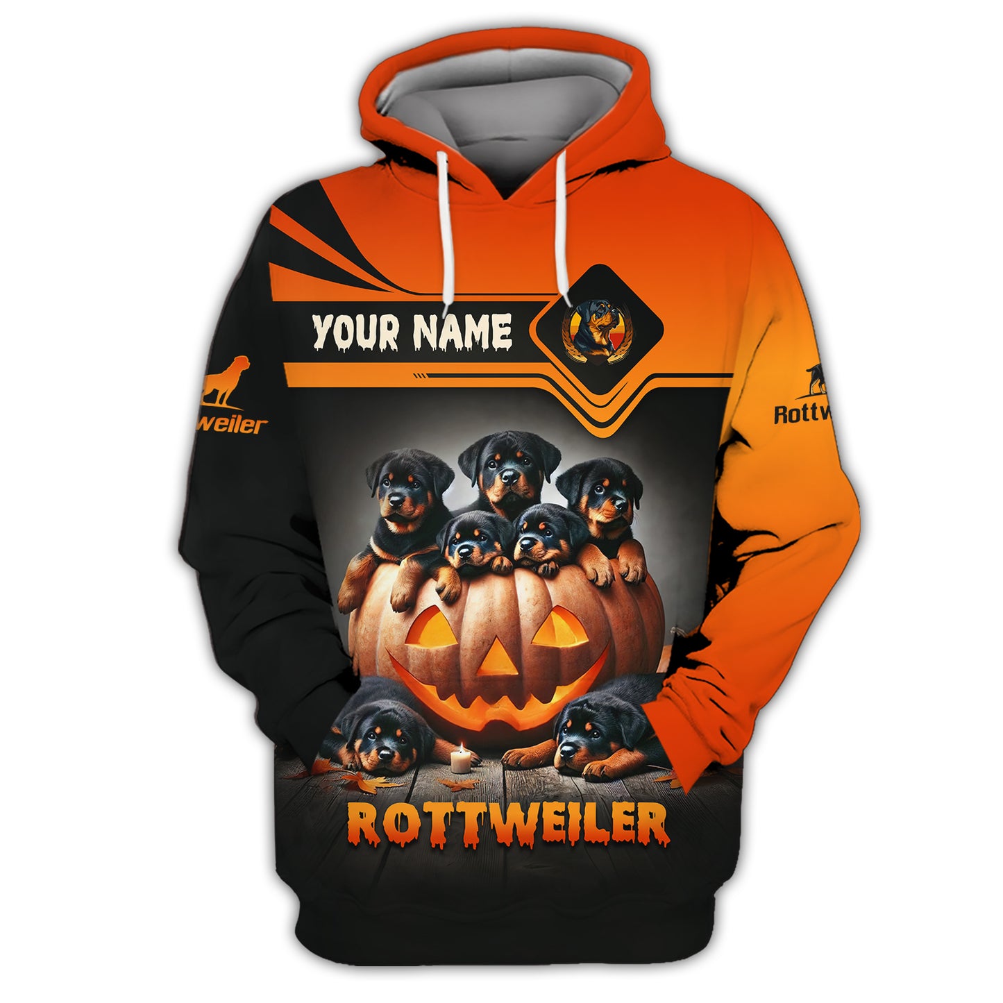 Happy Halloween Custom Name 3D T-Shirts Rottweilers With Pumpkin Halloween Shirt