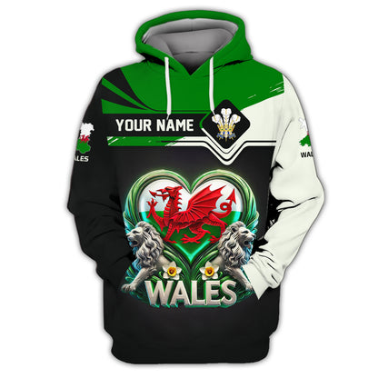 3D Full Print Dragon With Lion Of Wales Shirt Personalized Name Gif For Wales Lovers