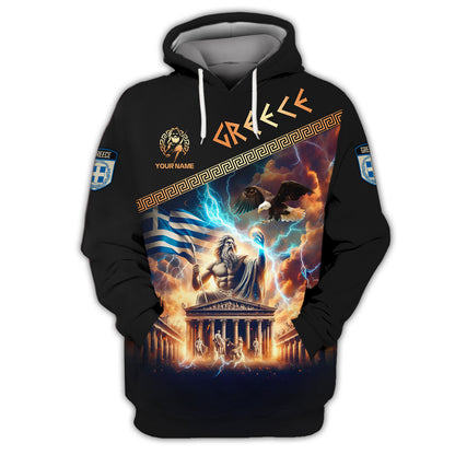 Camisetas con el dios griego Zeus con impresión completa en 3D y nombre personalizado, regalo para amantes de Grecia