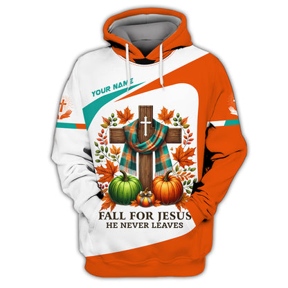 3D Full Print Fall For Jesus He Never Leaves Zipper Hoodie Personalized Name Gift For Jesus Lovers