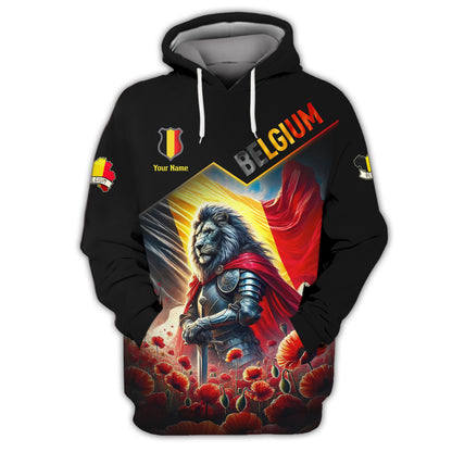 3D Full Print The Lion Warrior Of Belgium Shirts Personalized Name Gift For Belgium Lovers