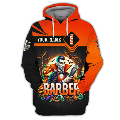 Happy Halloween Custom Name 3D T-Shirts Dracula Barber Shirt Gift For Barber Lovers