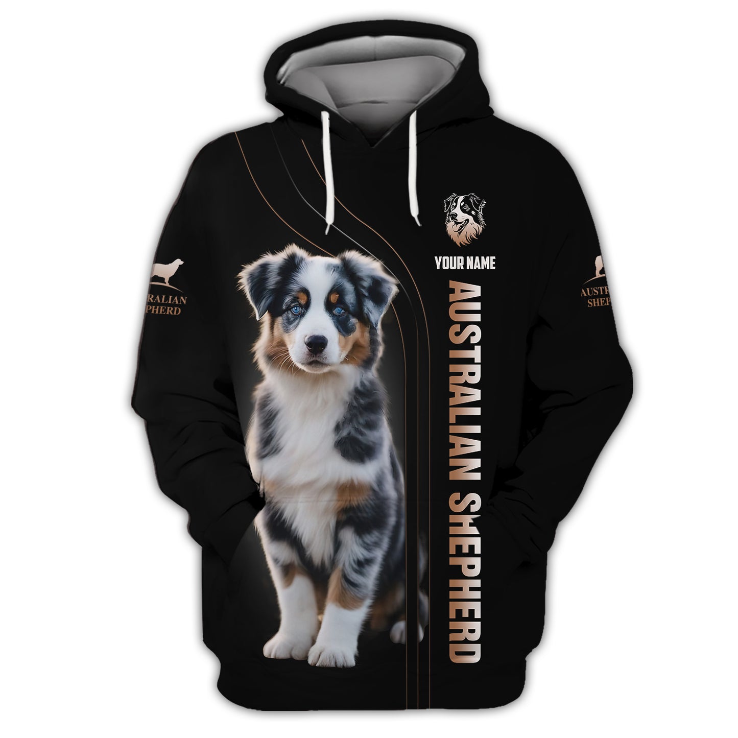 T-shirt personnalisé avec nom de chiot berger australien en 3D, cadeau pour les amoureux des chiens