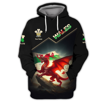 Sweat à capuche avec fermeture éclair et impression 3D complète Dragon Fighting Wales, cadeau personnalisé pour les amoureux du Pays de Galles