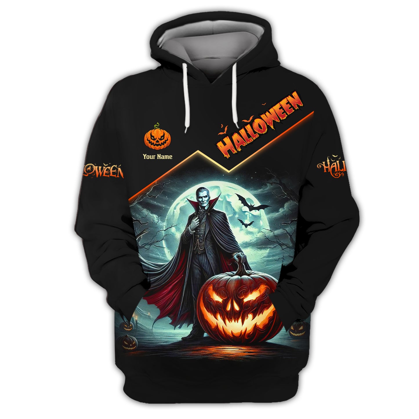 Camisetas con estampado 3D completo de Drácula con calabaza, regalo con nombre personalizado para amantes de Halloween