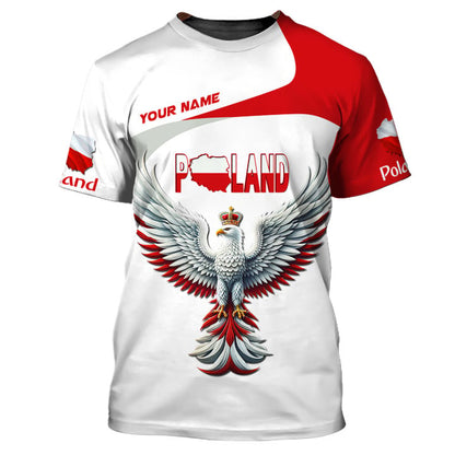 Personalized Poland Pride Shirt - Crowned White Eagle in Flight