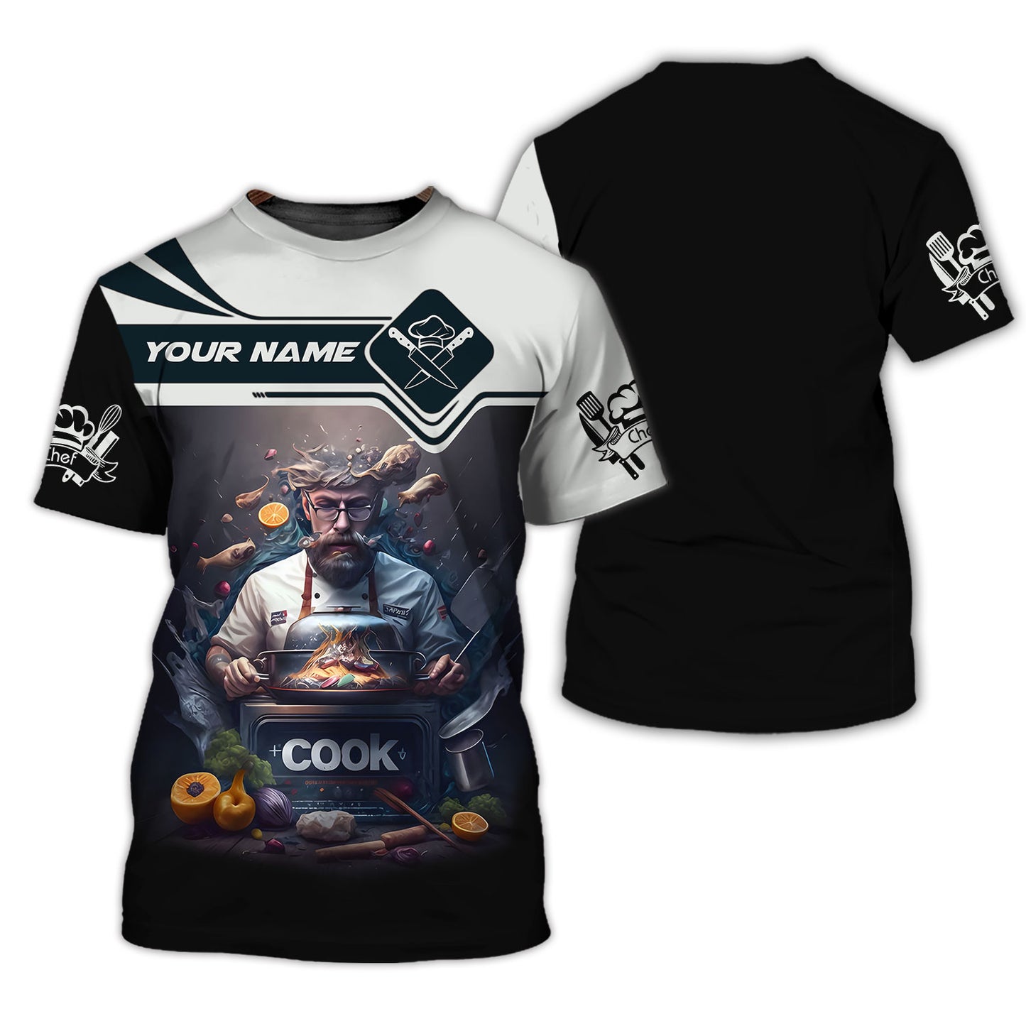 Personalized Chef Shirt - Master Chef in Action with Dynamic Kitchen Imagery