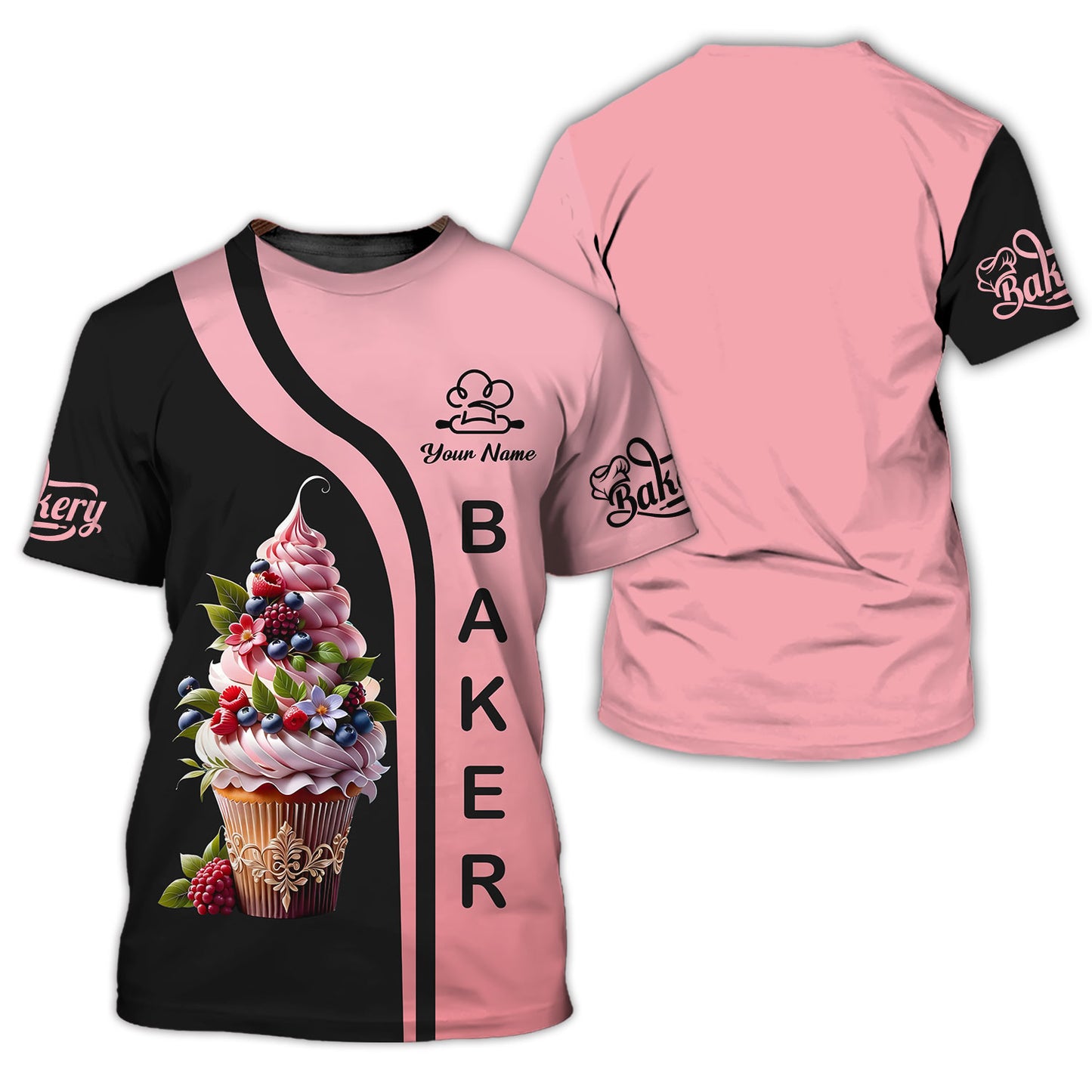 Camisetas de panadero personalizadas: delicado diseño de torre de cupcakes para chefs de postres