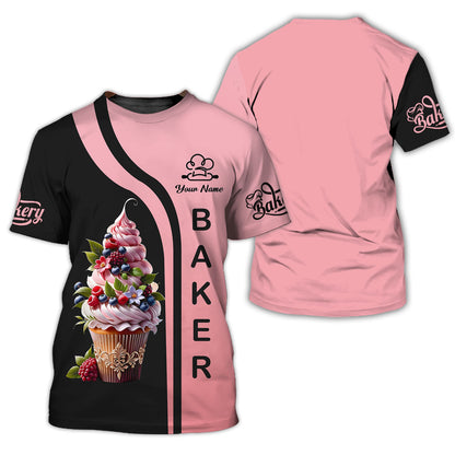 Camisetas de panadero personalizadas: delicado diseño de torre de cupcakes para chefs de postres