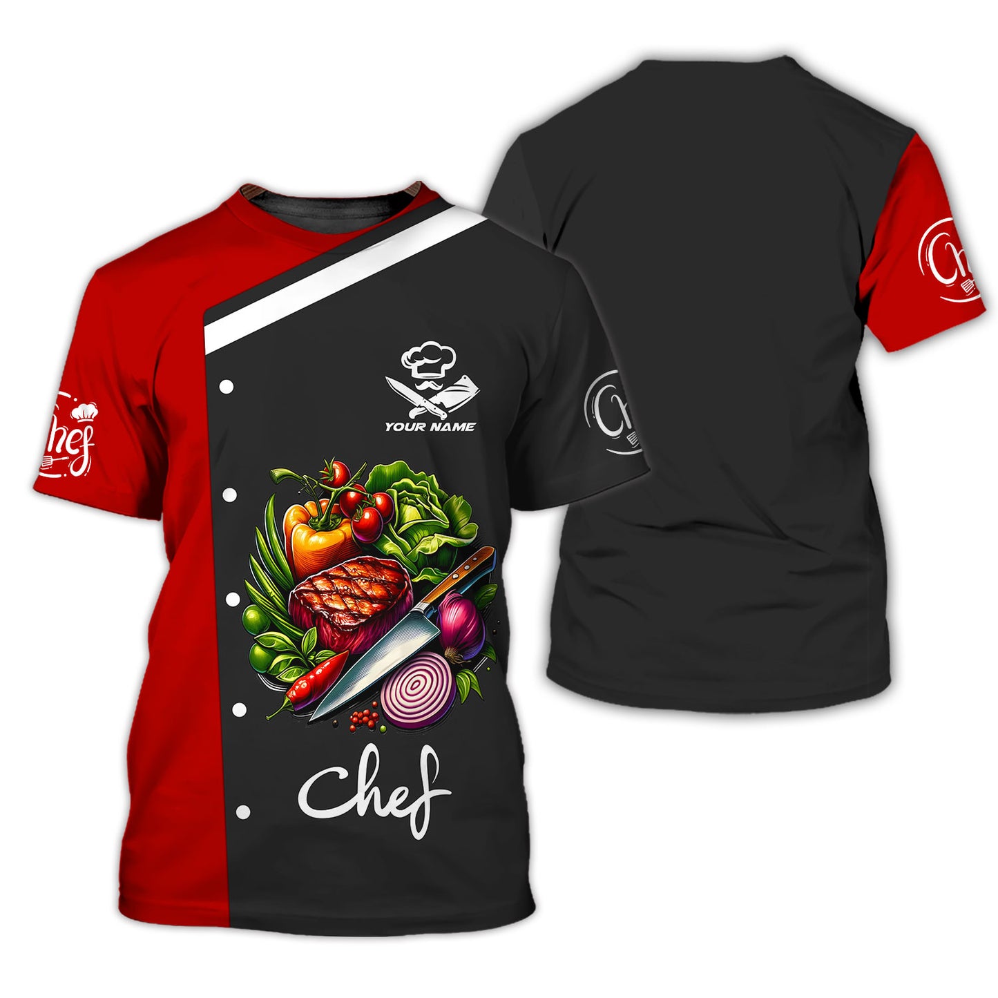 Personalized Chef Shirt – Colorful Fresh Ingredients and Grilled Meat Design