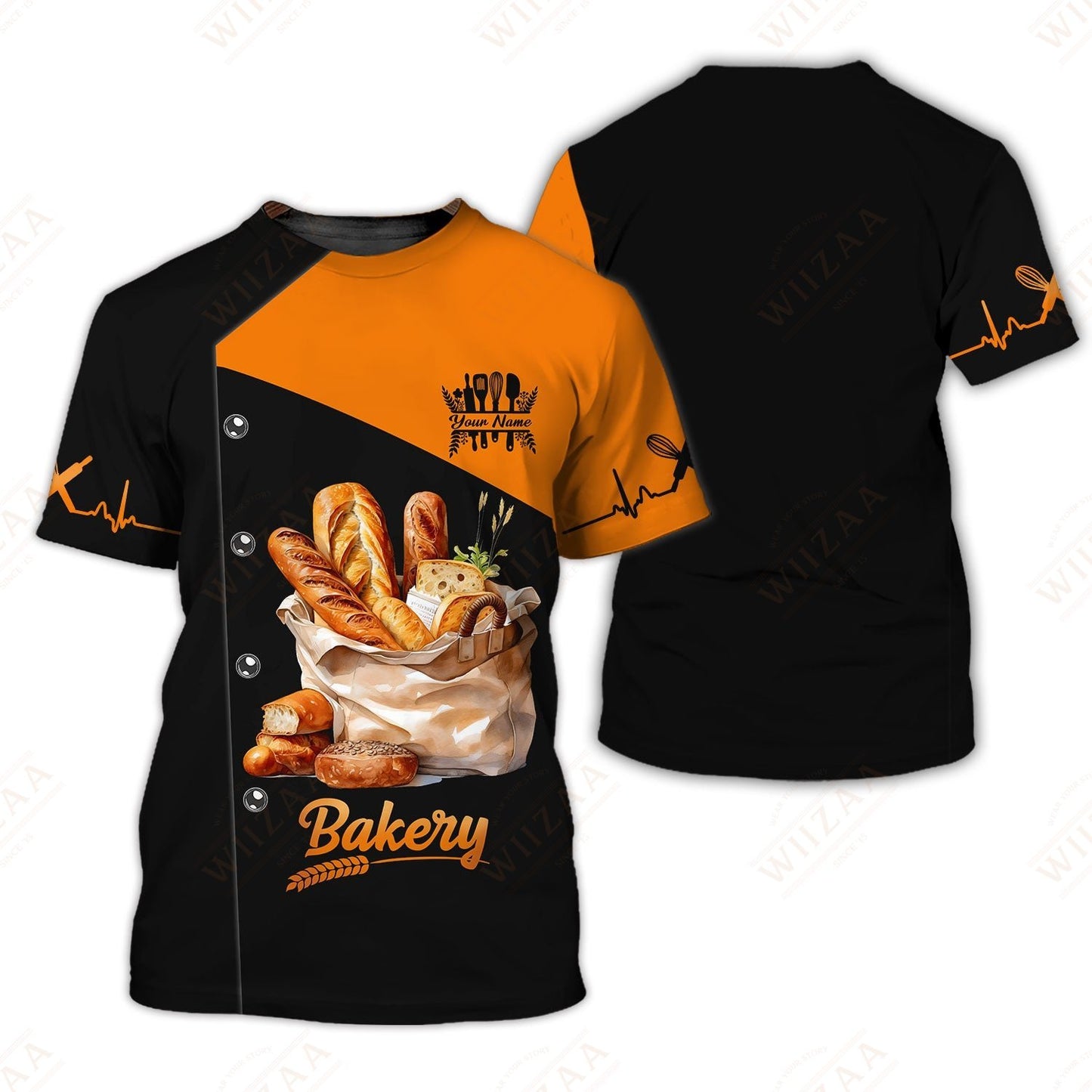 Personalized Baker Shirt – Fresh Bread Assortment with Bold Contrast