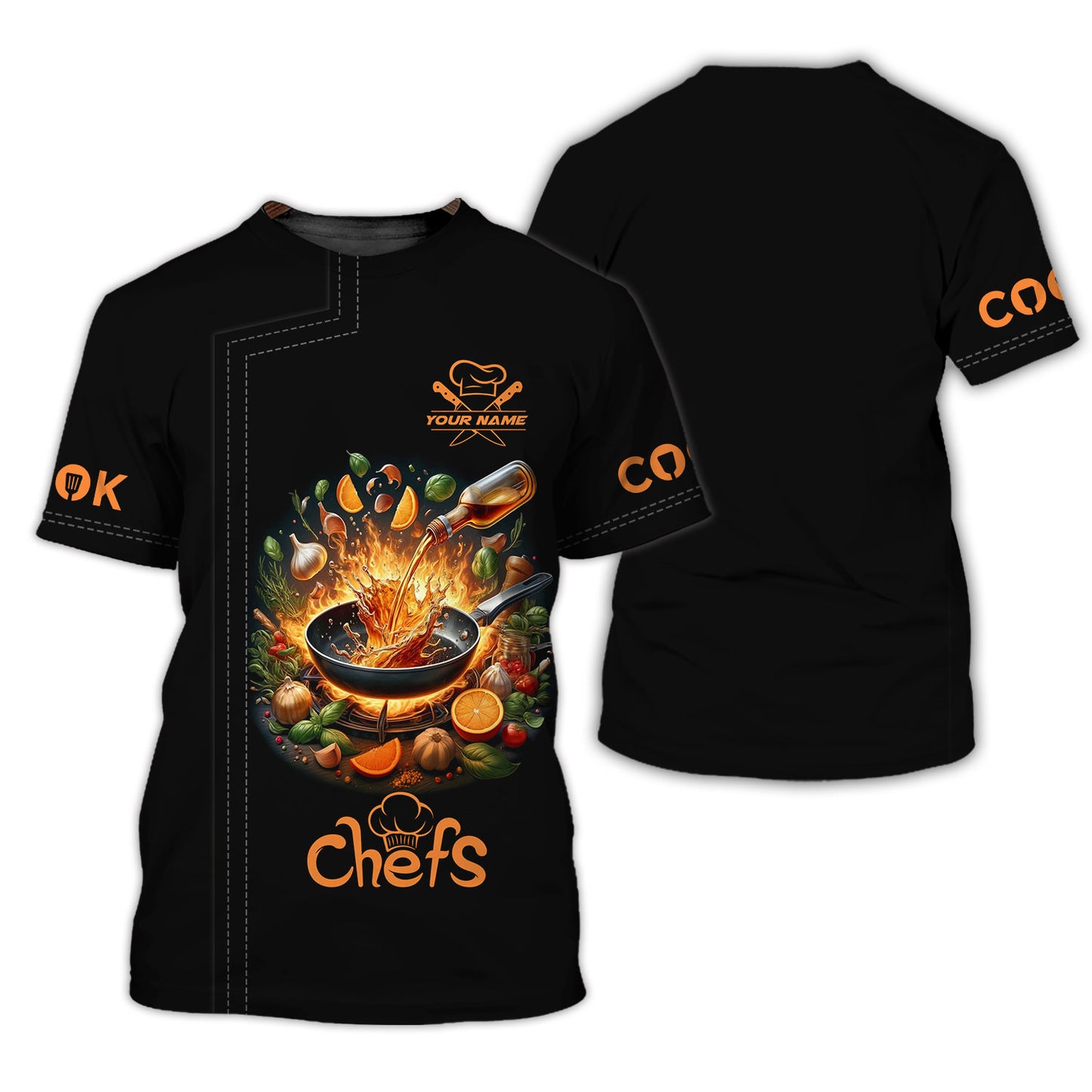 Personalized Chef Shirts - Dynamic Cooking Scene Design for Culinary Artists