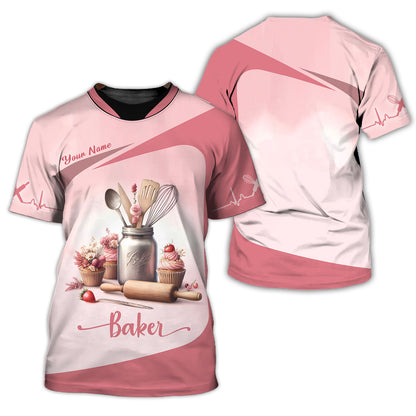 Personalized Baker Shirts - Soft Pink Baking Essentials Design for Pastry Chefs