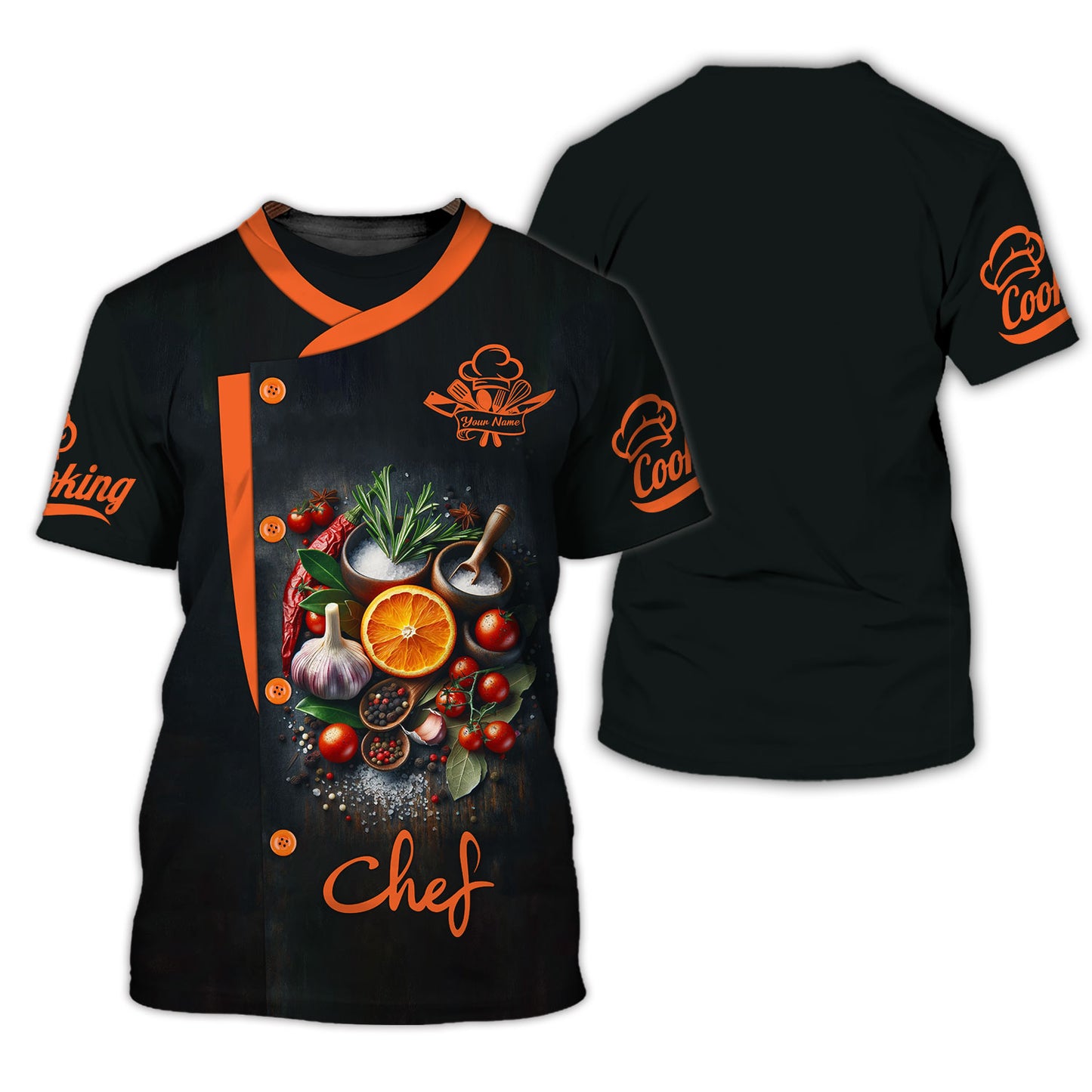 Personalized Chef Shirt - Vibrant Citrus and Spice Design for Passionate Cooks