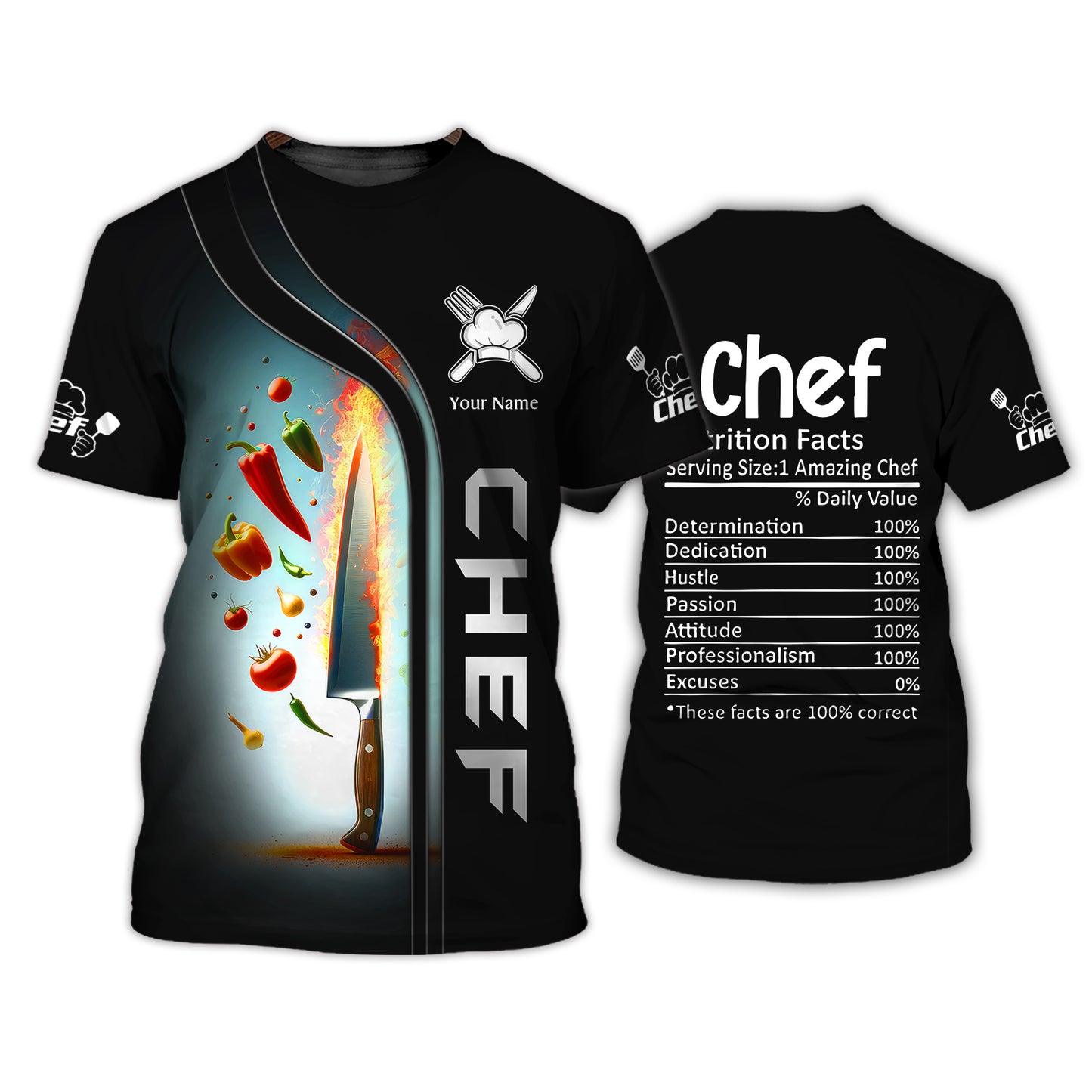 Chef's Knife And Vegetables 3D Shirts Knives Cooking Custom T-Shirt