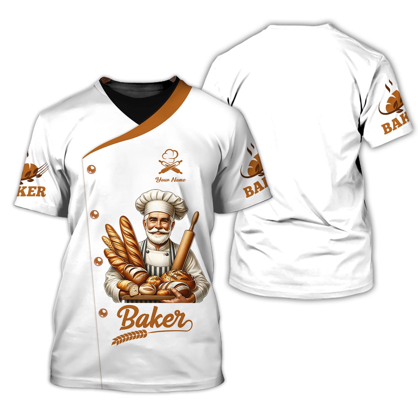 Personalized Baker Shirt – Classic Chef with Bread Basket