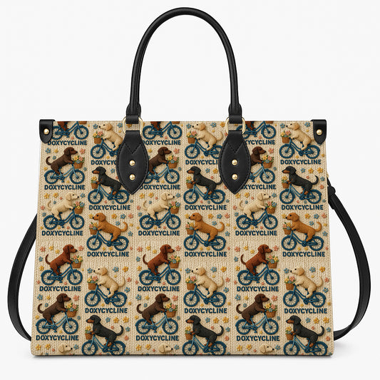 Dachshund Doxycycline Bicycle Handbag - Funny Dog Mom Tote Bag - Cute Dachshund Gift for Women - Unique Dog Lover Purse