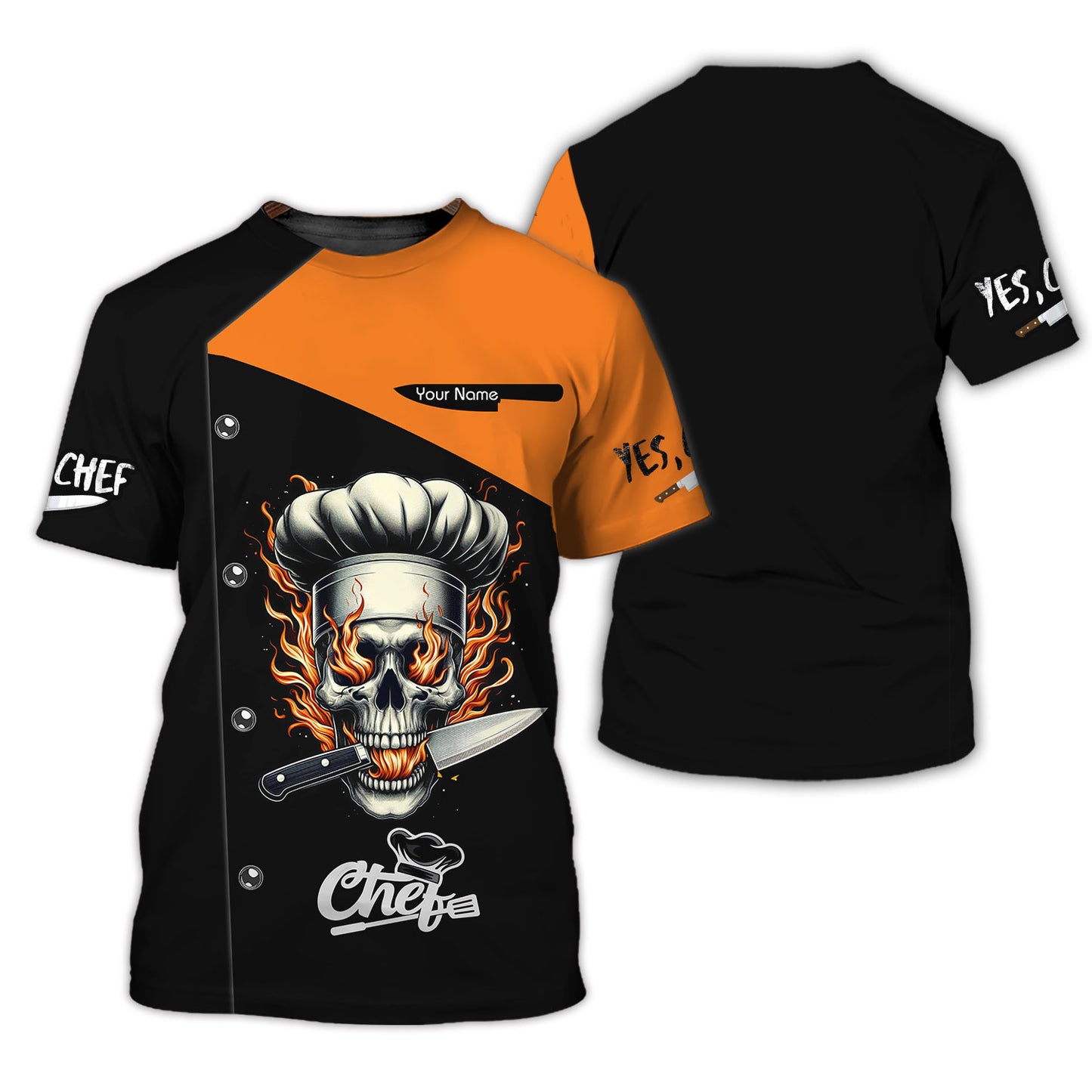 Personalized Chef Shirt - Edgy Flaming Skull Motif for the Passionate Cook