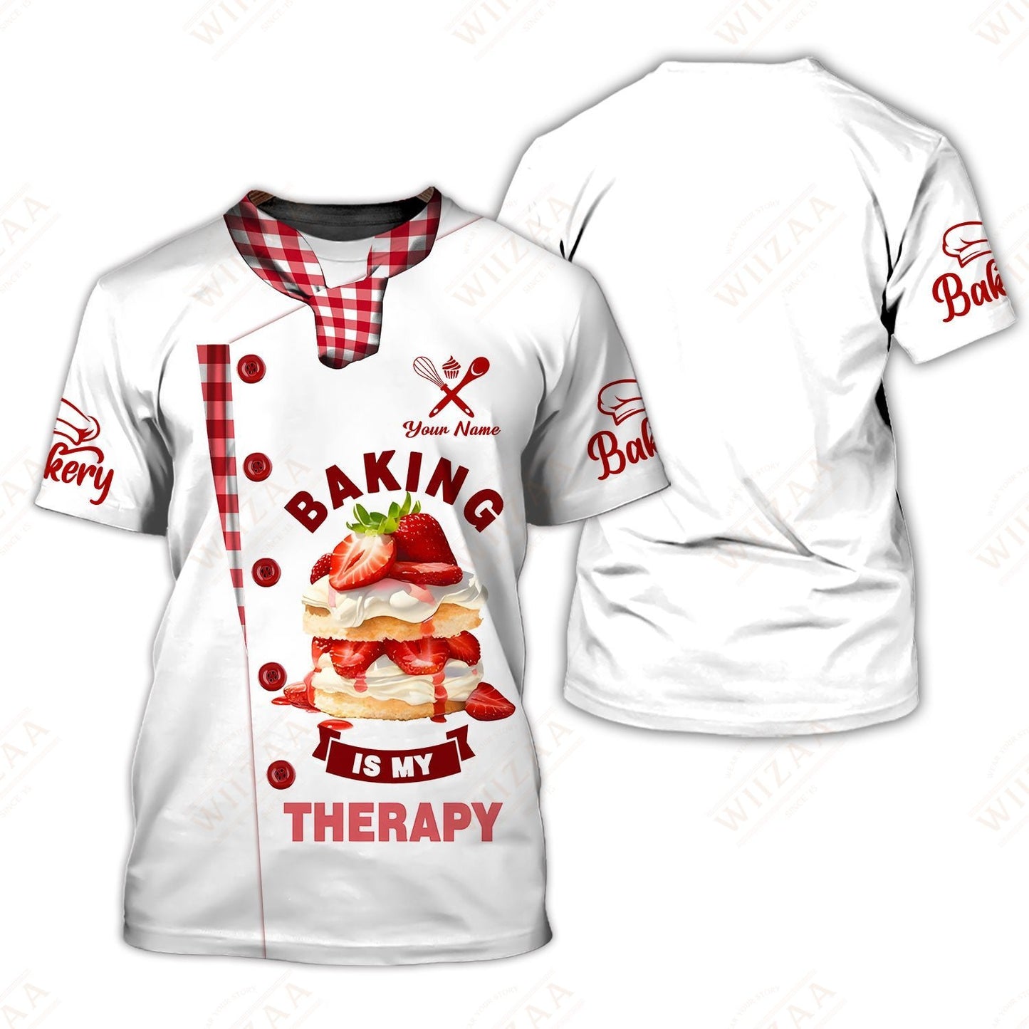 Personalized Baker Shirt – Baking is My Therapy Strawberry Cake Design