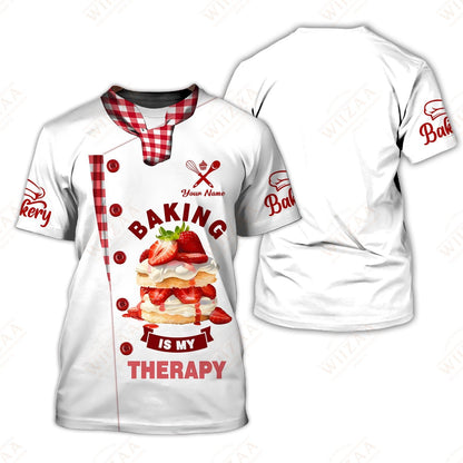 Personalized Baker Shirt – Baking is My Therapy Strawberry Cake Design