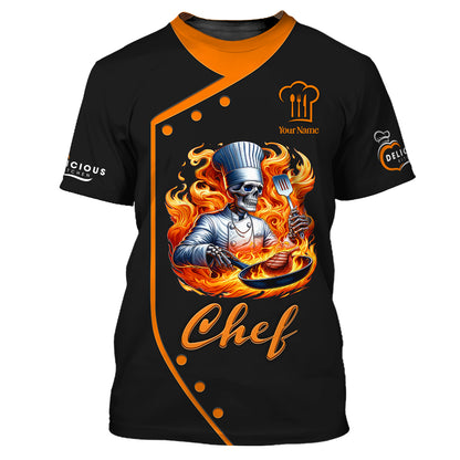 Chef Cooking Custom T-Shirts Skull Chef With Fire 3D Shirt