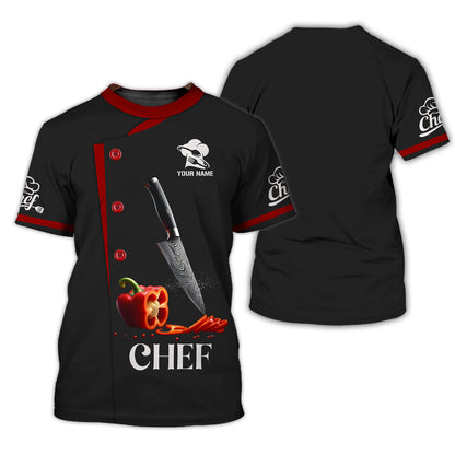 Camisa de chef personalizada: cuchillo de precisión y detalle de pimiento rojo